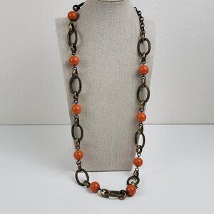 Ben-Amun Brass Tone Orange Bead Long Chain Statement Necklace 36 In